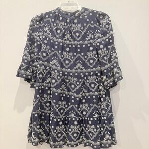 Penelope Rose Blue White Embroidered Dress Sz S AP.  Boho